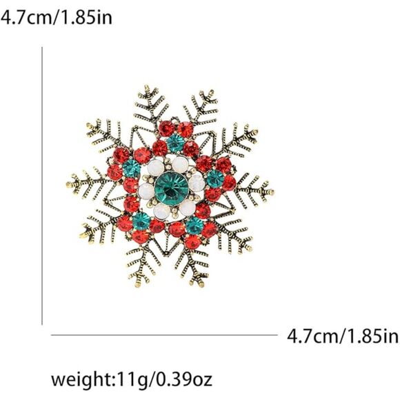 Women Rhinestone Snowflake Brooch Crystal Winter Snowflake Brooch Pin Red - Picture 6 of 6